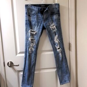 Express Men's Slim Fit 28x30 Distressed Denim Sexy Ripped Skinny Jeans Rock Alt